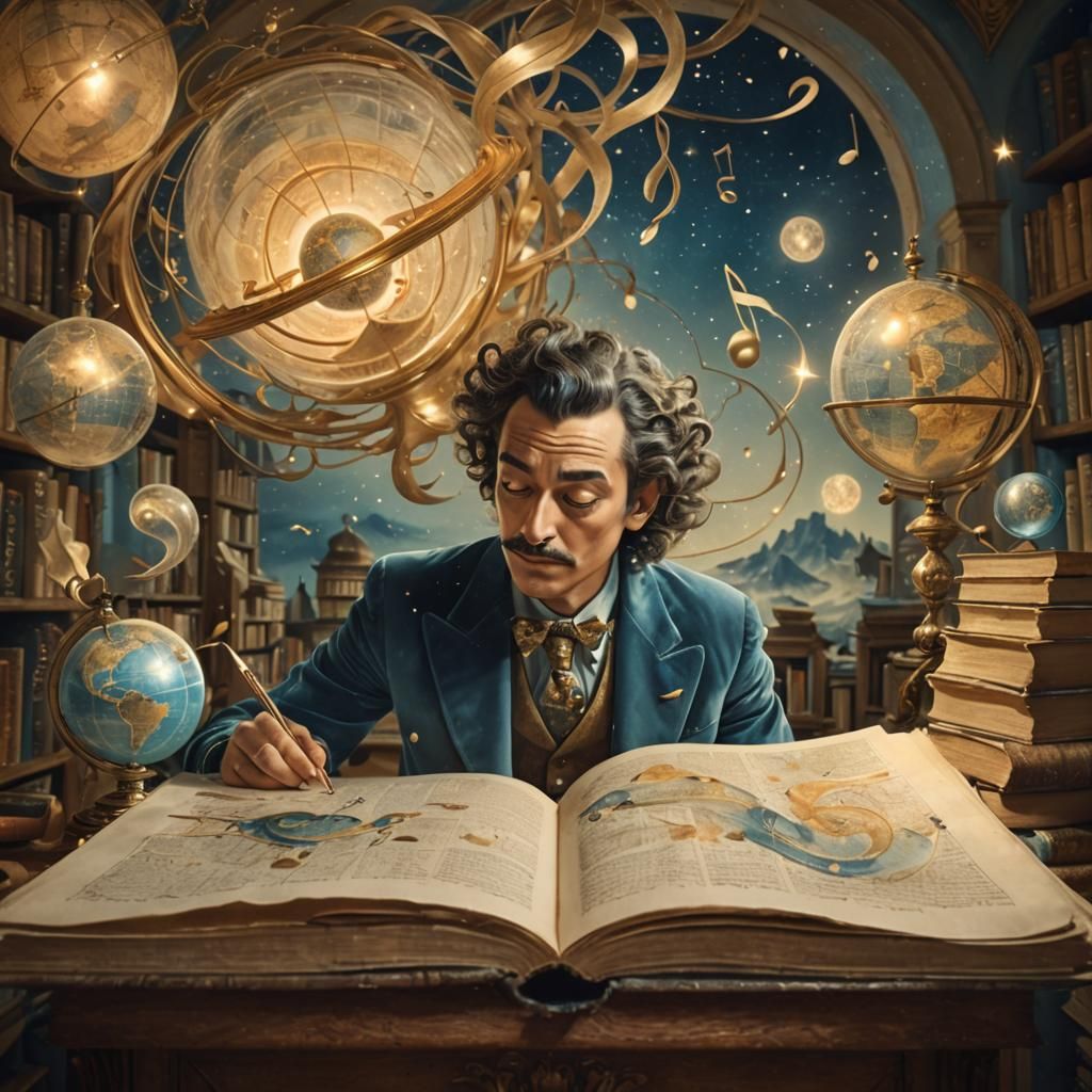 Surreal Person Surrounded by Musical Cosmos