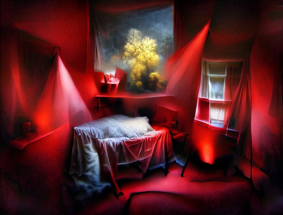 Red Bedroom Corner in Volumetric Lighting