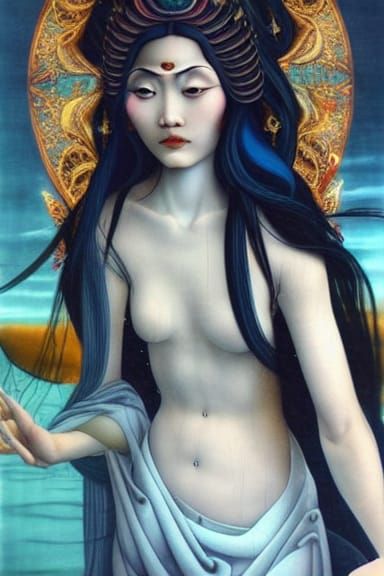 Ethereal Asian Goddess of Death in Mythical Landscape