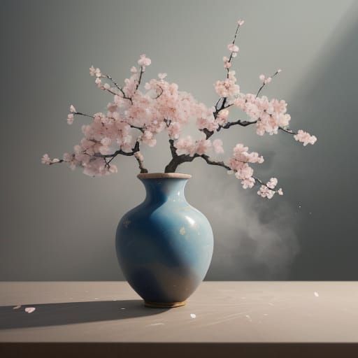 Surreal Cherry Blossom Blooms in Mid-Air