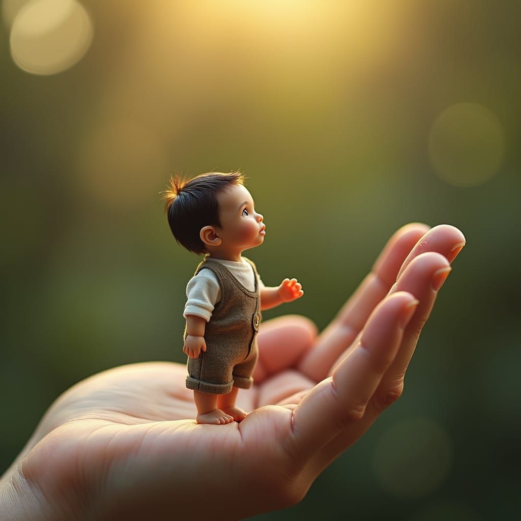 Tiny Boy in Giant Hand: A Cinematic Image