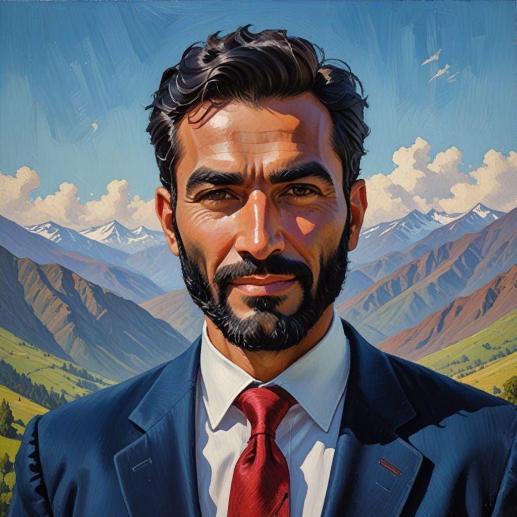 Handsome Man in Blue Velvet Suit, Neo-Impressionist Style