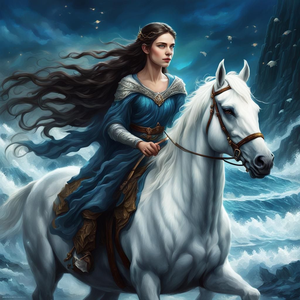 Elf Maiden on Stallion in Fantasy World