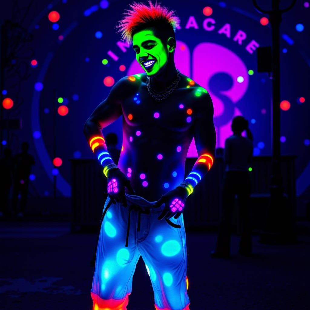 Neon Raver in Spiked Hair and Glowstick Accessories