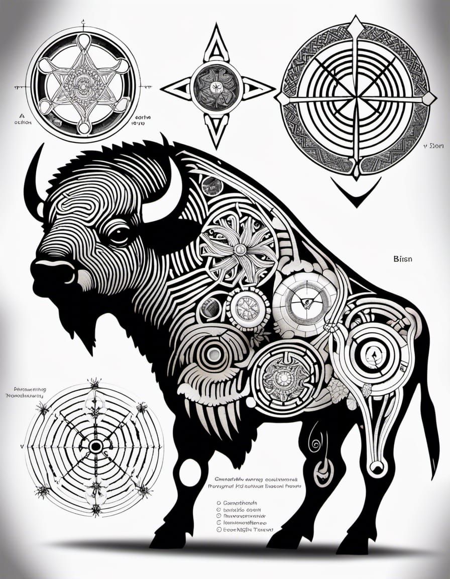 Bison Diagram with Crop Circles and Technical Elements