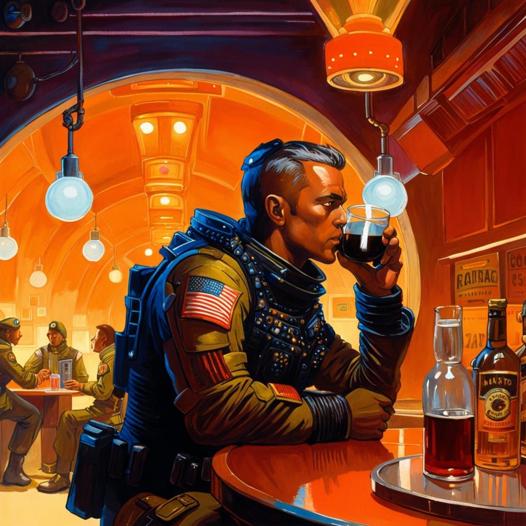 Sci-Fi Marine Drinks in Crowded Mars Nightclub