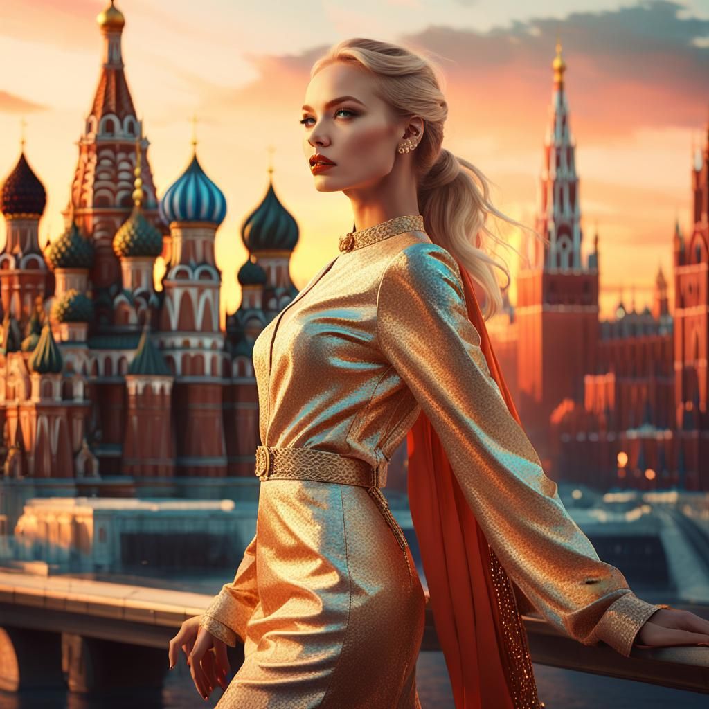 Elegant Model at Sunset: Fantasy Matte Painting