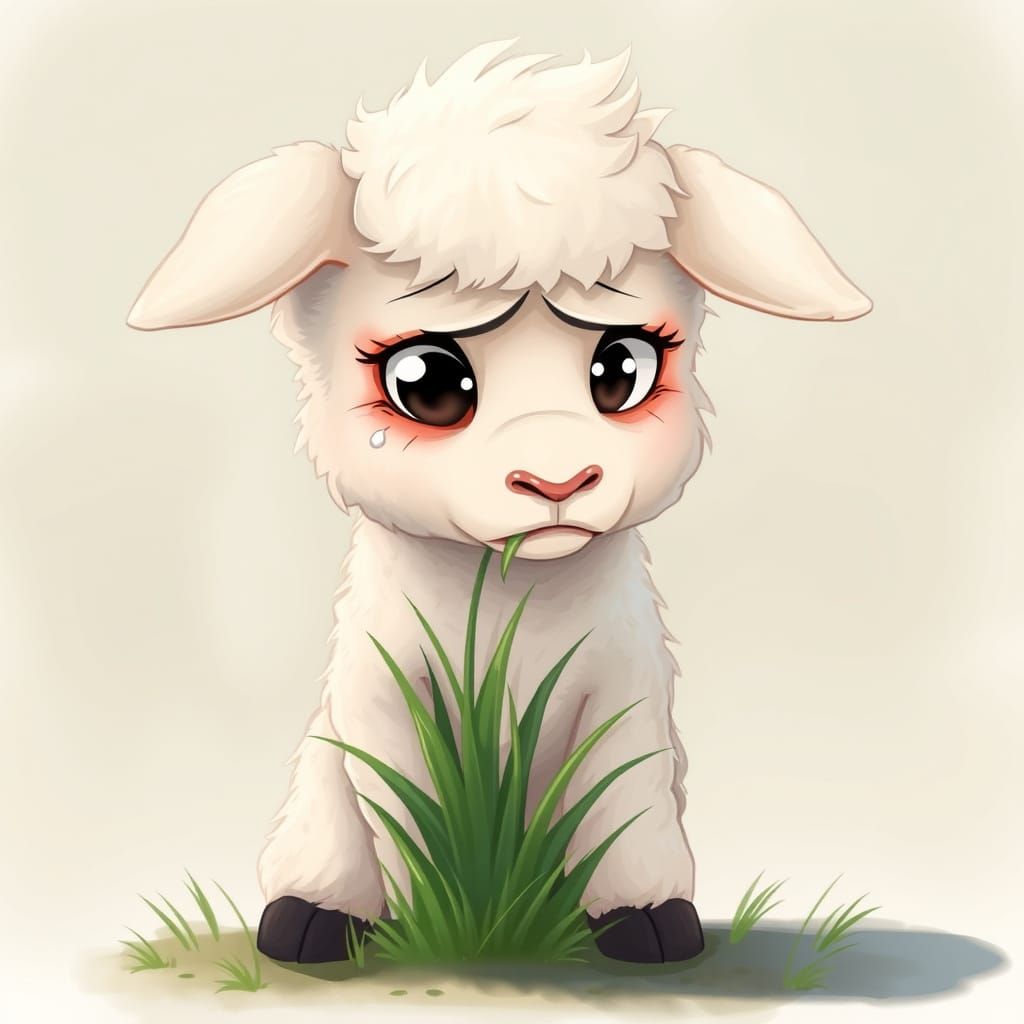 Anxious Lamb Illustration with High Emotional Detail