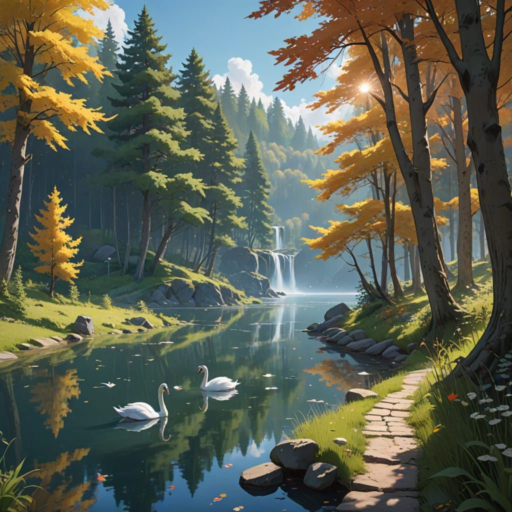 Enchanting Forest Path by Serene Lake