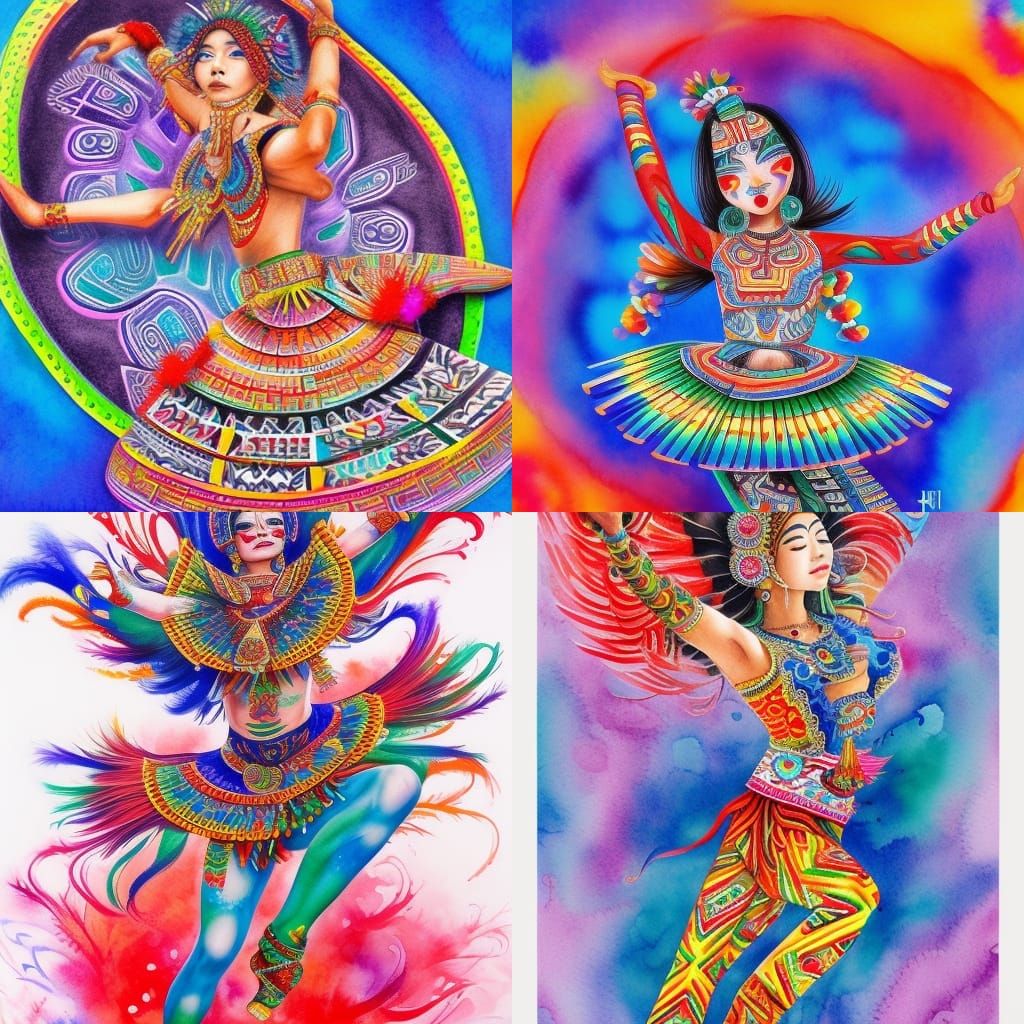 Aztec Dancer in Fluid Gouache Style