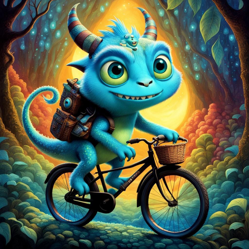 Happy Cartoon Cyclops on Bicycle in CGI Style