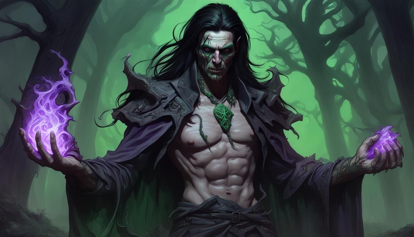 Evil Necromancer Raising Zombies with Magic