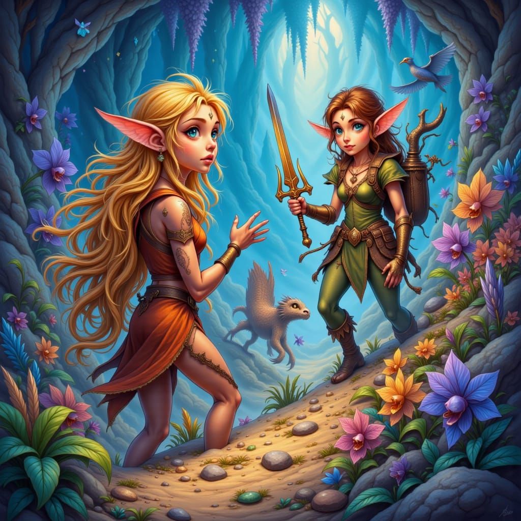 Elfquest Style Digital Painting of Elven Characters