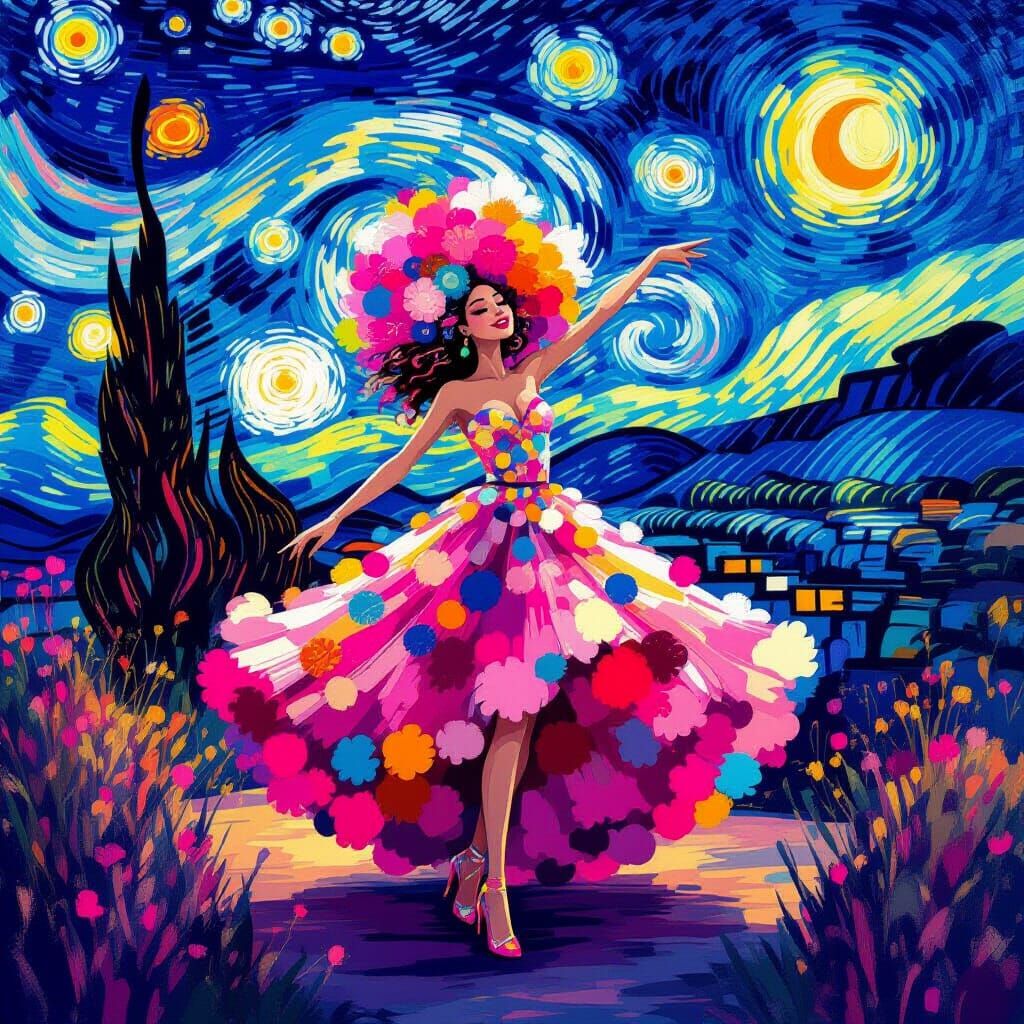 Pom Pom Pop Star in Expressive Digital Art Style