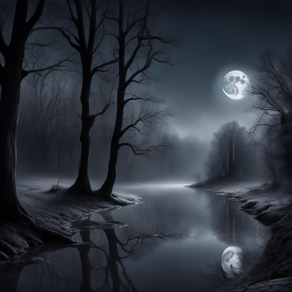 Sinister Dark Forest Fantasy Landscape in Watercolor Style