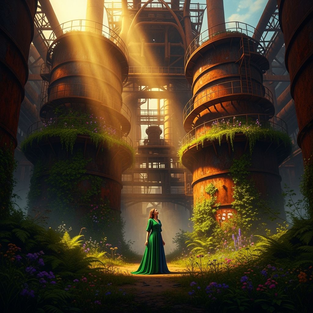 Decaying Steel Plant Reclaimed by Nature in Digital Art