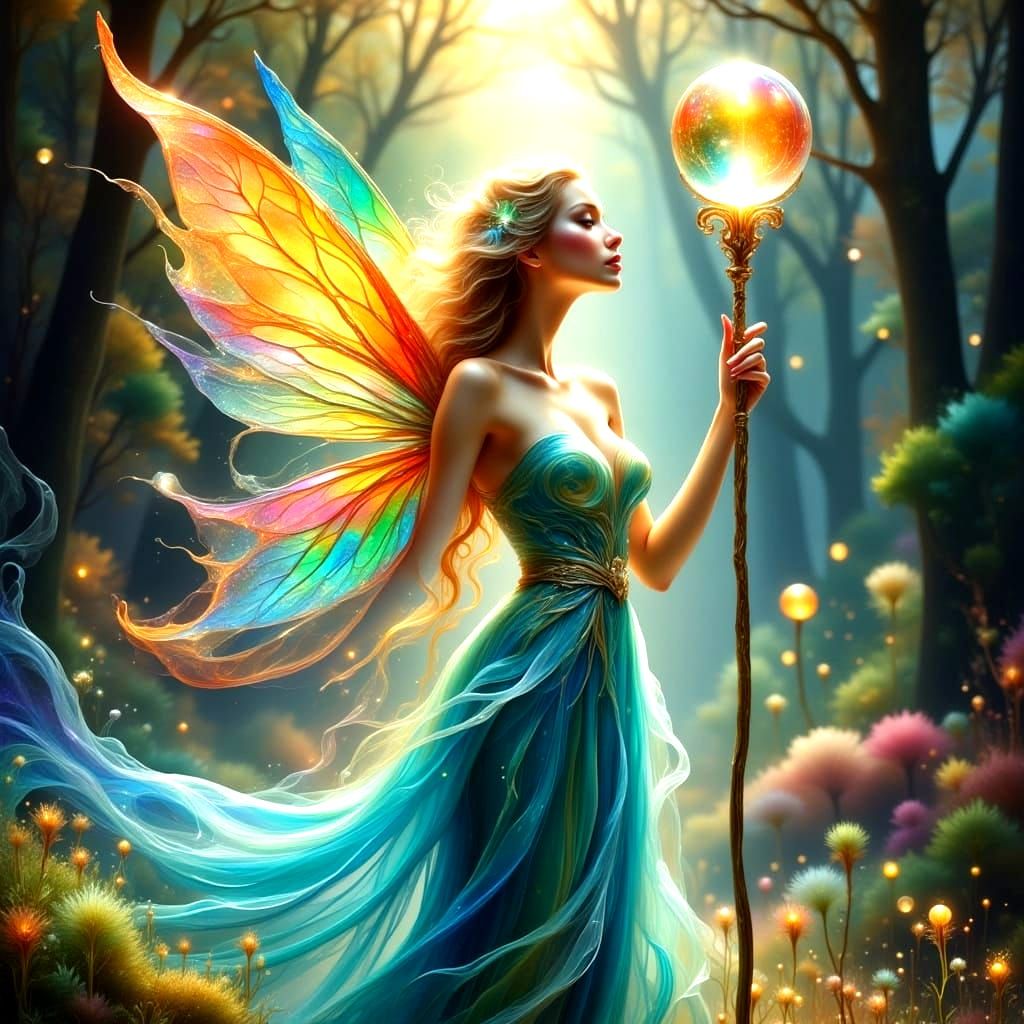 Fairy Queen Portrait with Rainbow Light Effect