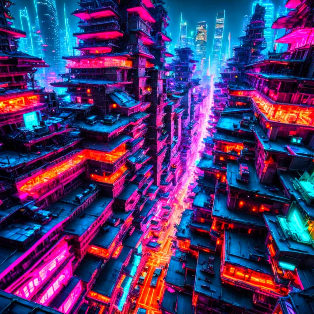 Cyberpunk Metropolis in Neon Chaos