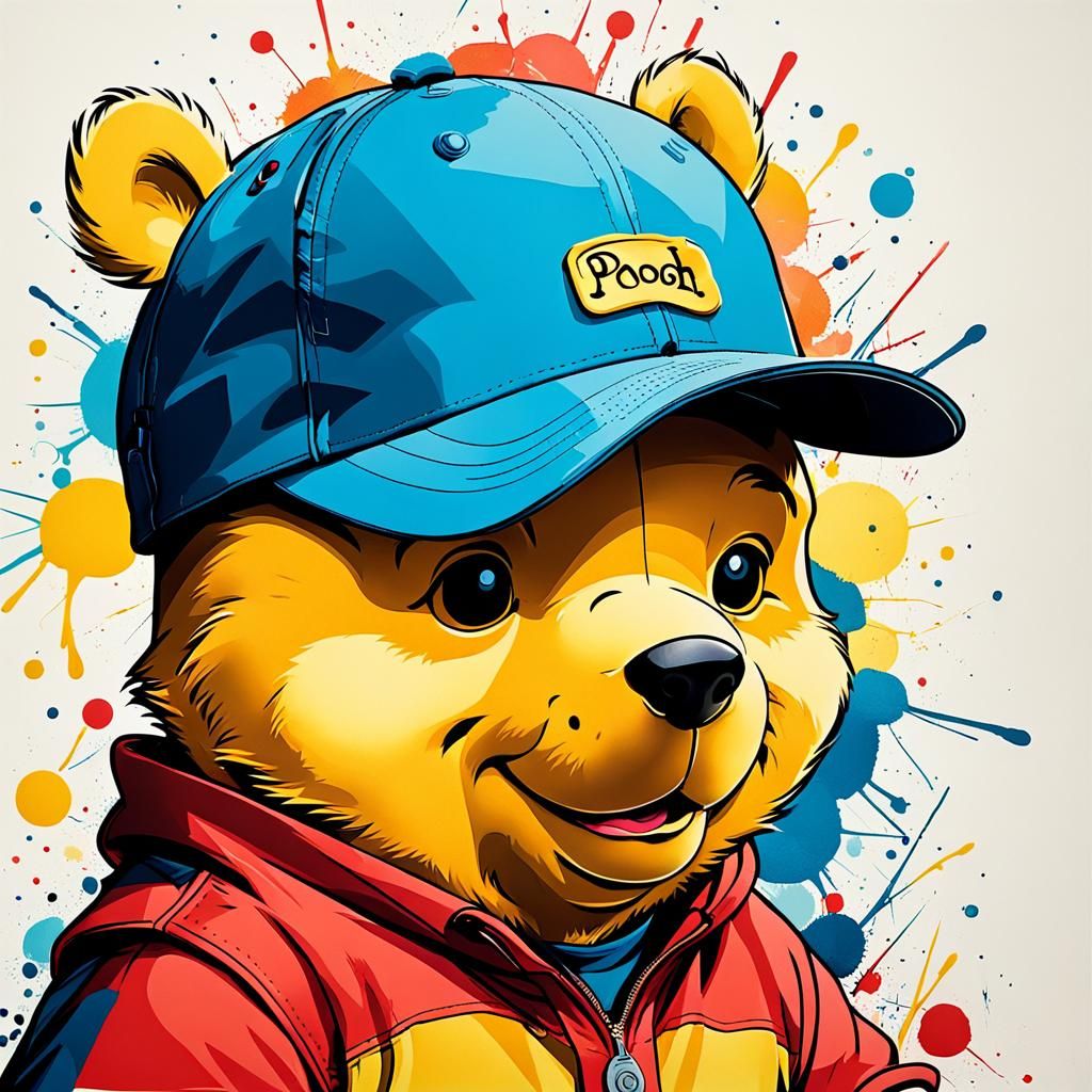 Winnie the Pooh with Cap in Abstract Art