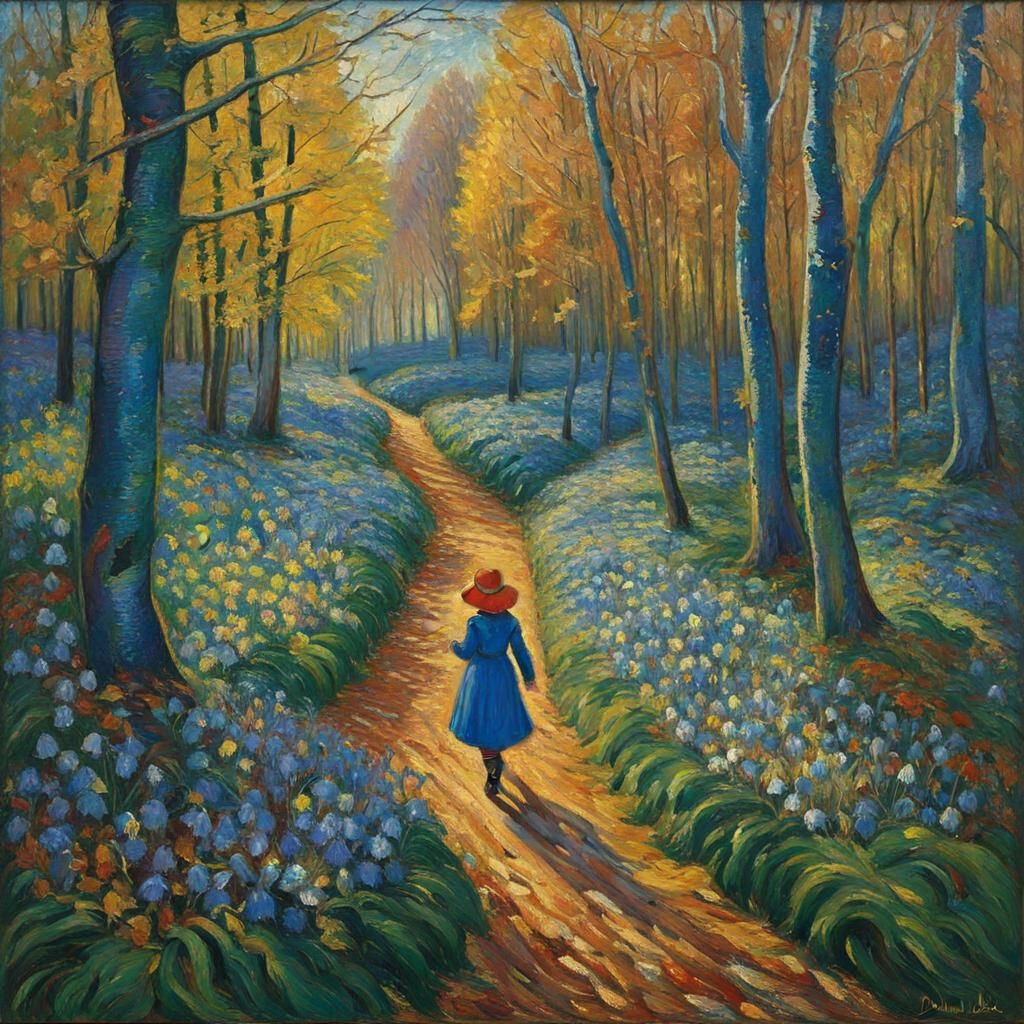 Bluebell Wood with Autumn Leaves