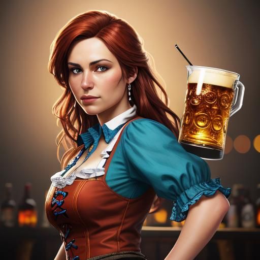 Hyperrealistic Oktoberfest Barmaid in Splash Art Style
