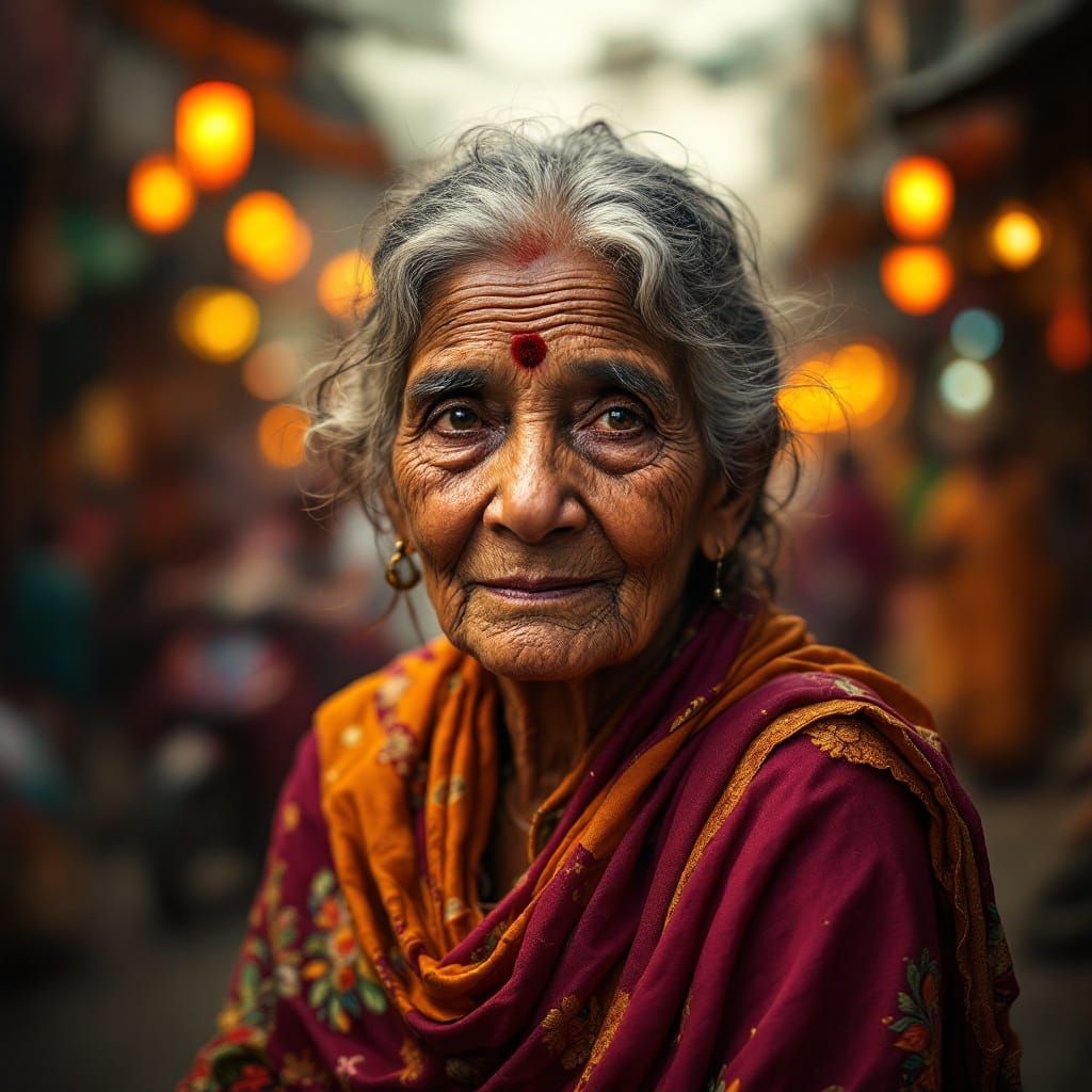 Ethereal Portrait of a Wise Indian Matriarch