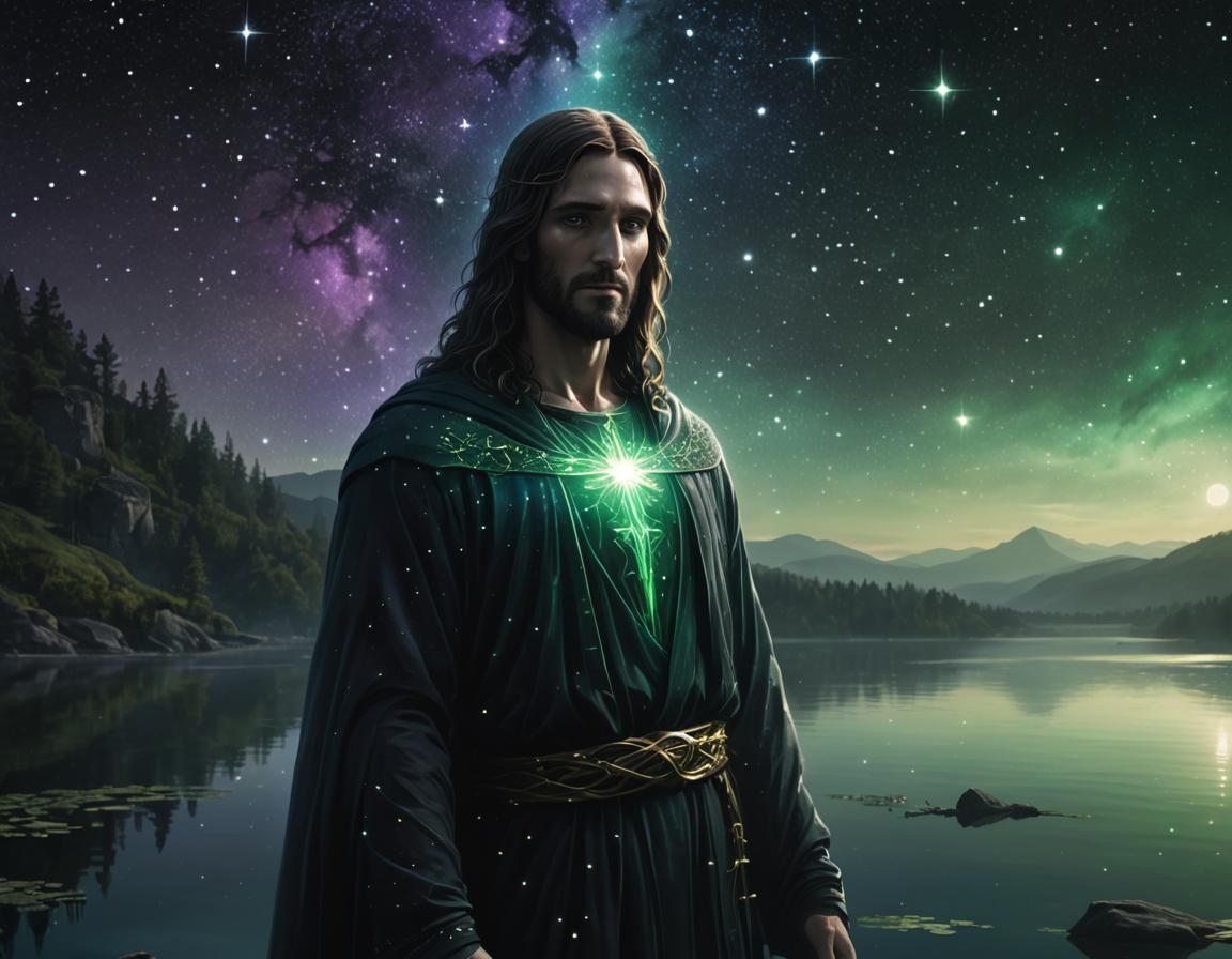 Mystical Christ Figure by Starlit Lake