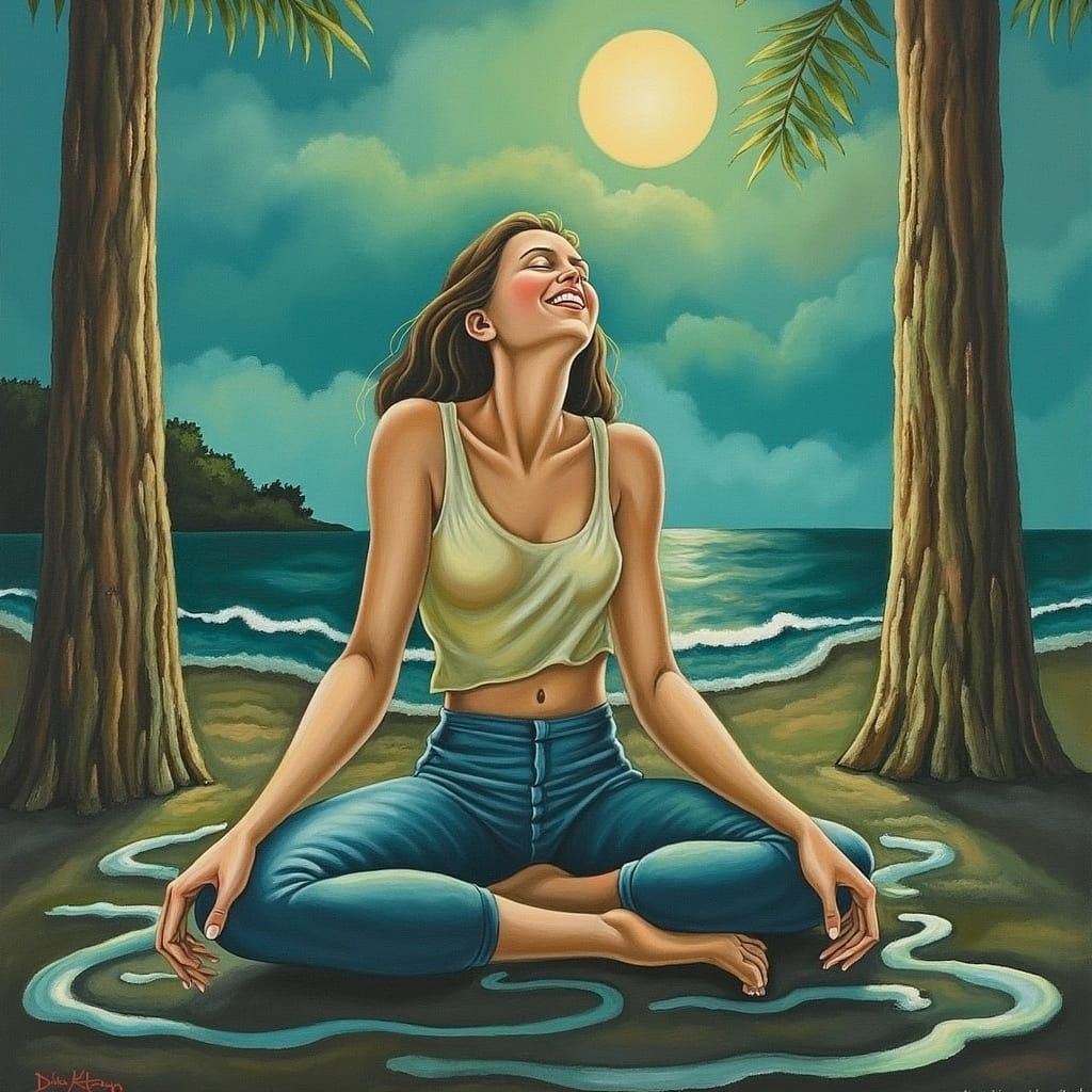 Contemplative Beach Meditation in Dreamlike Realism