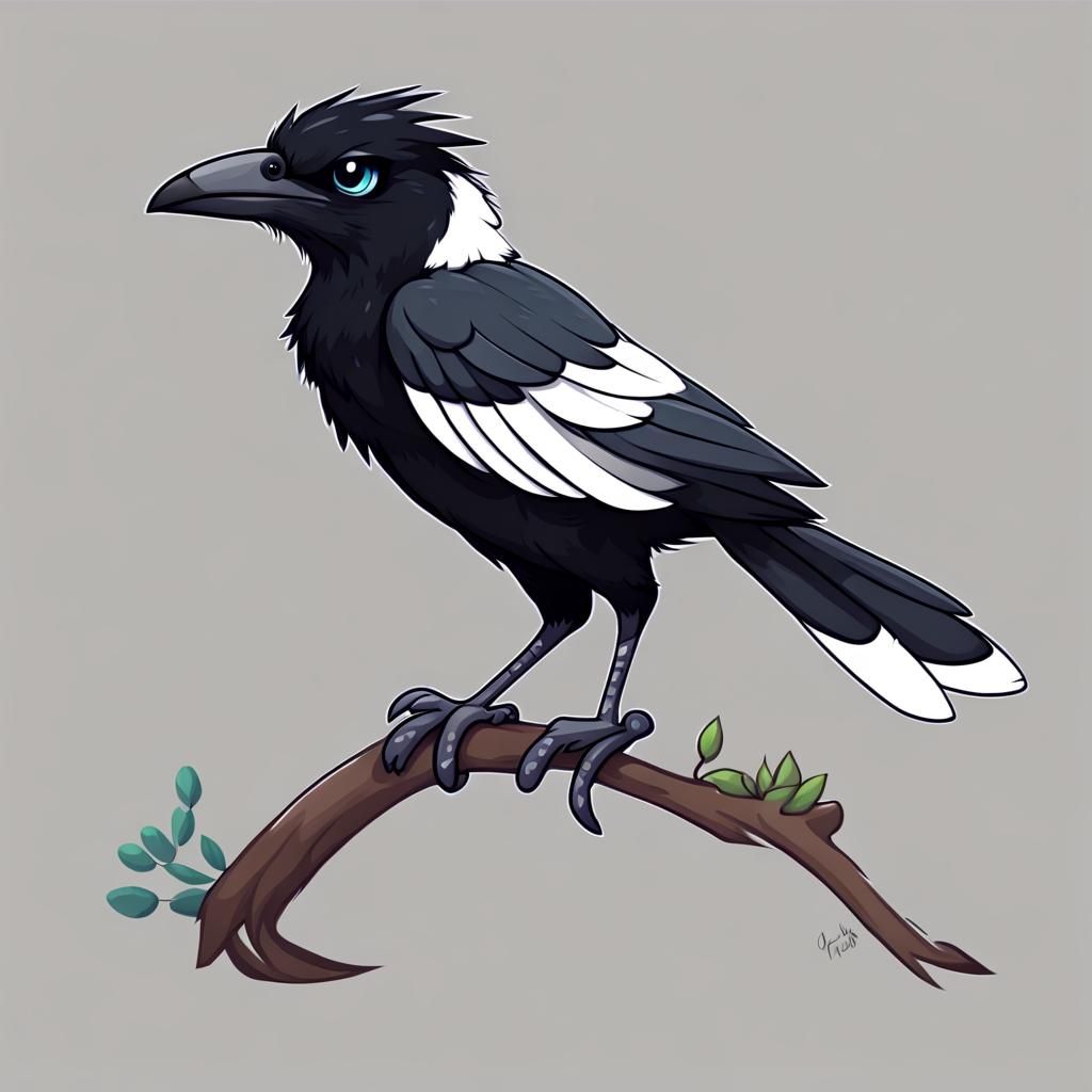 Cute Australian Magpie Fursona Cartoon