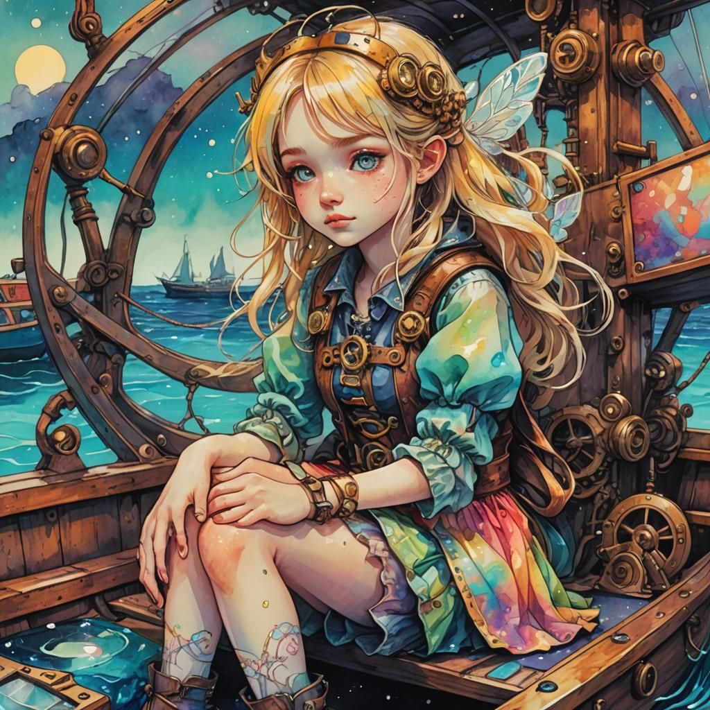 Whimsical Steampunk Fairy in Astral Illustration