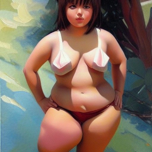 Anime Girl with Thick Thighs as Oil Painting