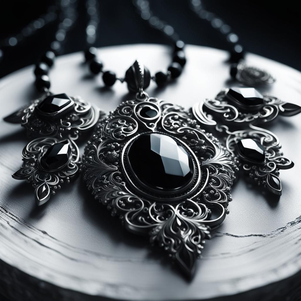 Ornate Obsidian Necklace with Silver Accents