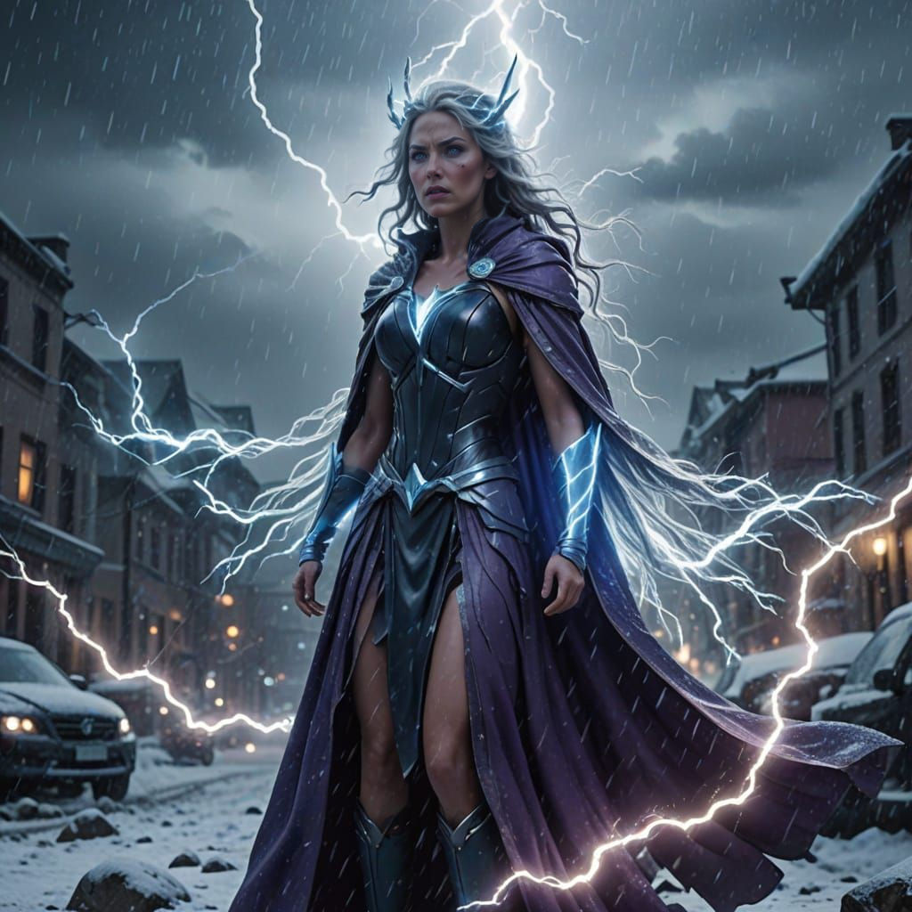 Divine Storm Goddess in Hyperrealistic Action Shot