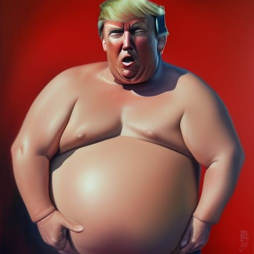 Hyperrealistic Sumo Trump as Oil Painting