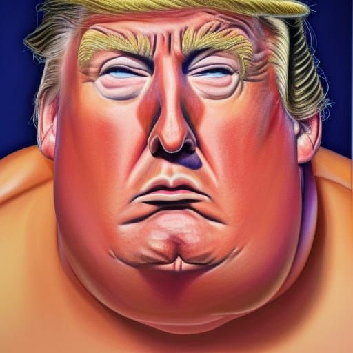 Hyperrealistic Sumo Trump Oil Painting