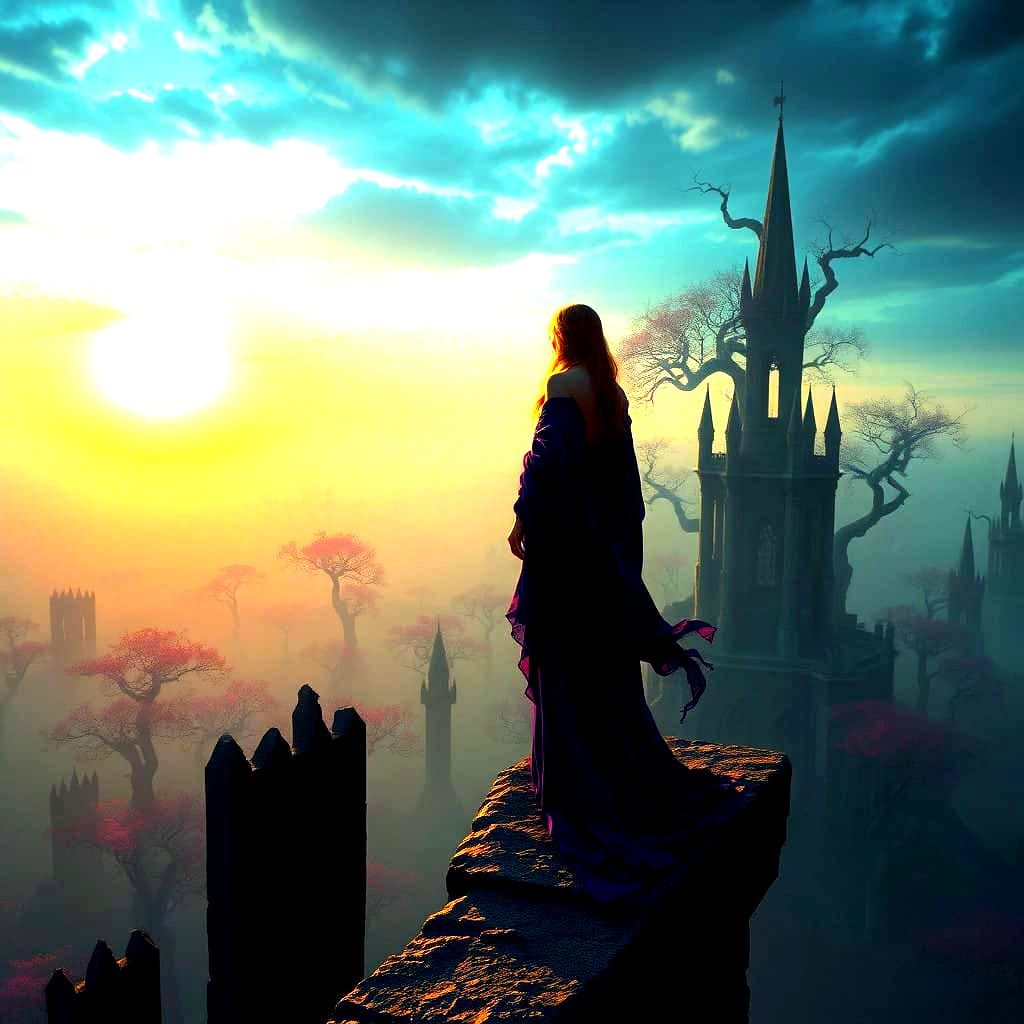 Surreal Woman Lost in Enchanted Landscape