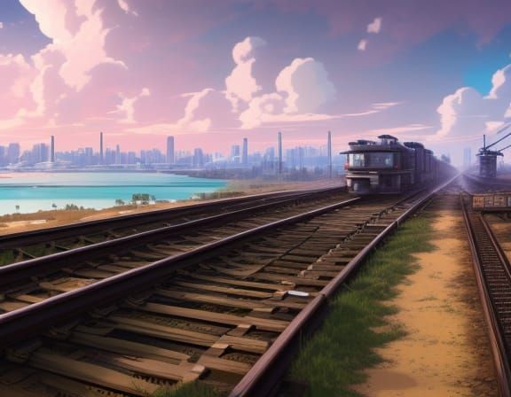 Decaying Dieselpunk Train on Ruined Beach