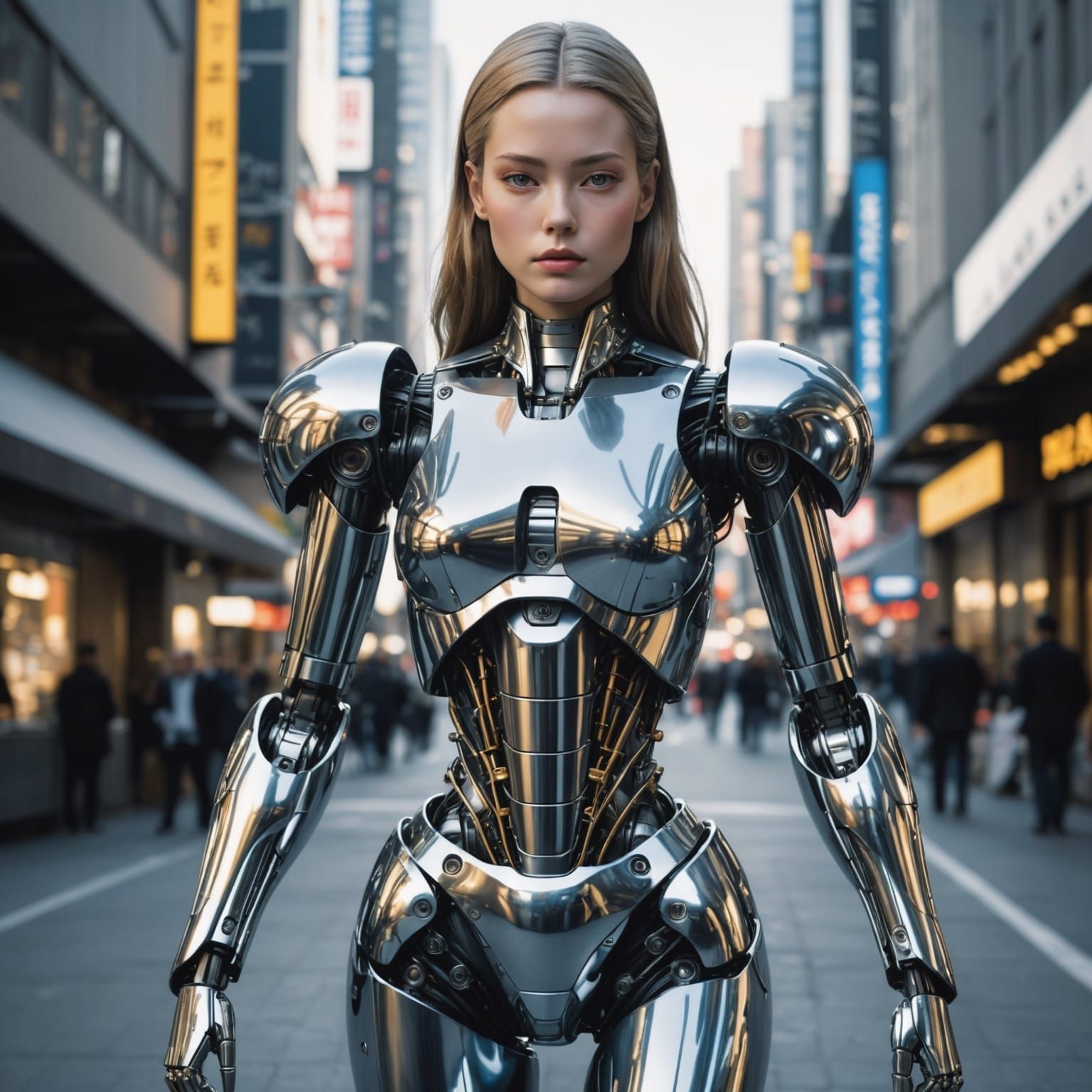 Metropolis-Style Robot Woman in Metallic Finish