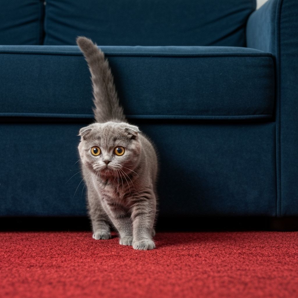 Frightened Scottish Fold Cat Trotting to Safety