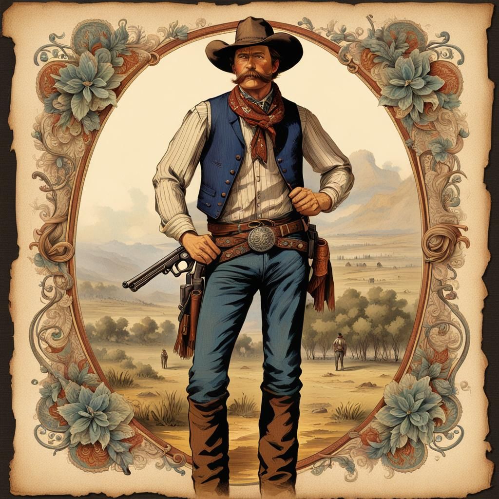 1800s Cowboy Portrait in Detailed Matte Painting Style