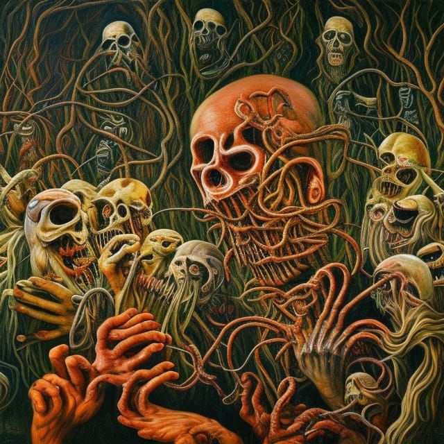 Macabre Humanoid Self-Cannibalism in Vivid Digital Art