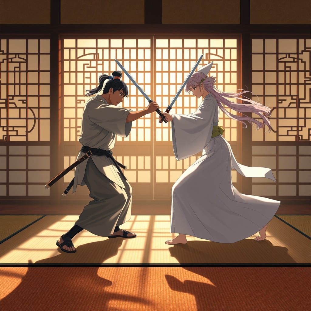 Shogun and Aurora Engage in Intense Tatami Mat Sword Fightin...