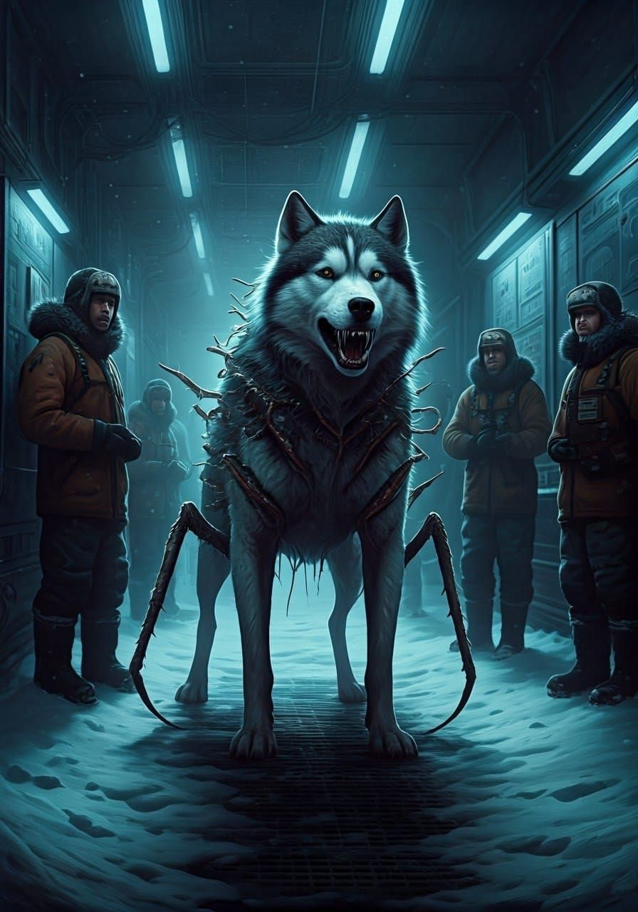 Grotesque Transformed Husky in Antarctic Research Station