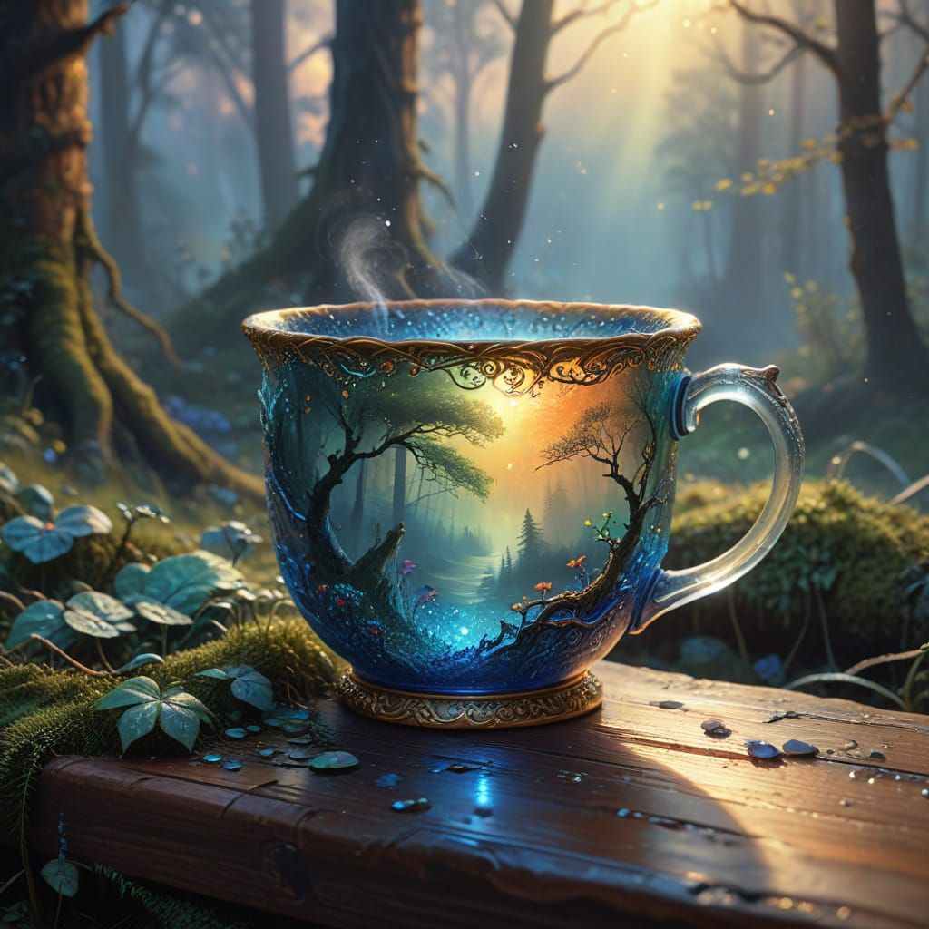 Sapphire Dream Cup in Whimsical Forest Scene