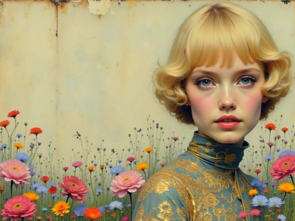 Woman with Floral Background in Klimt Style