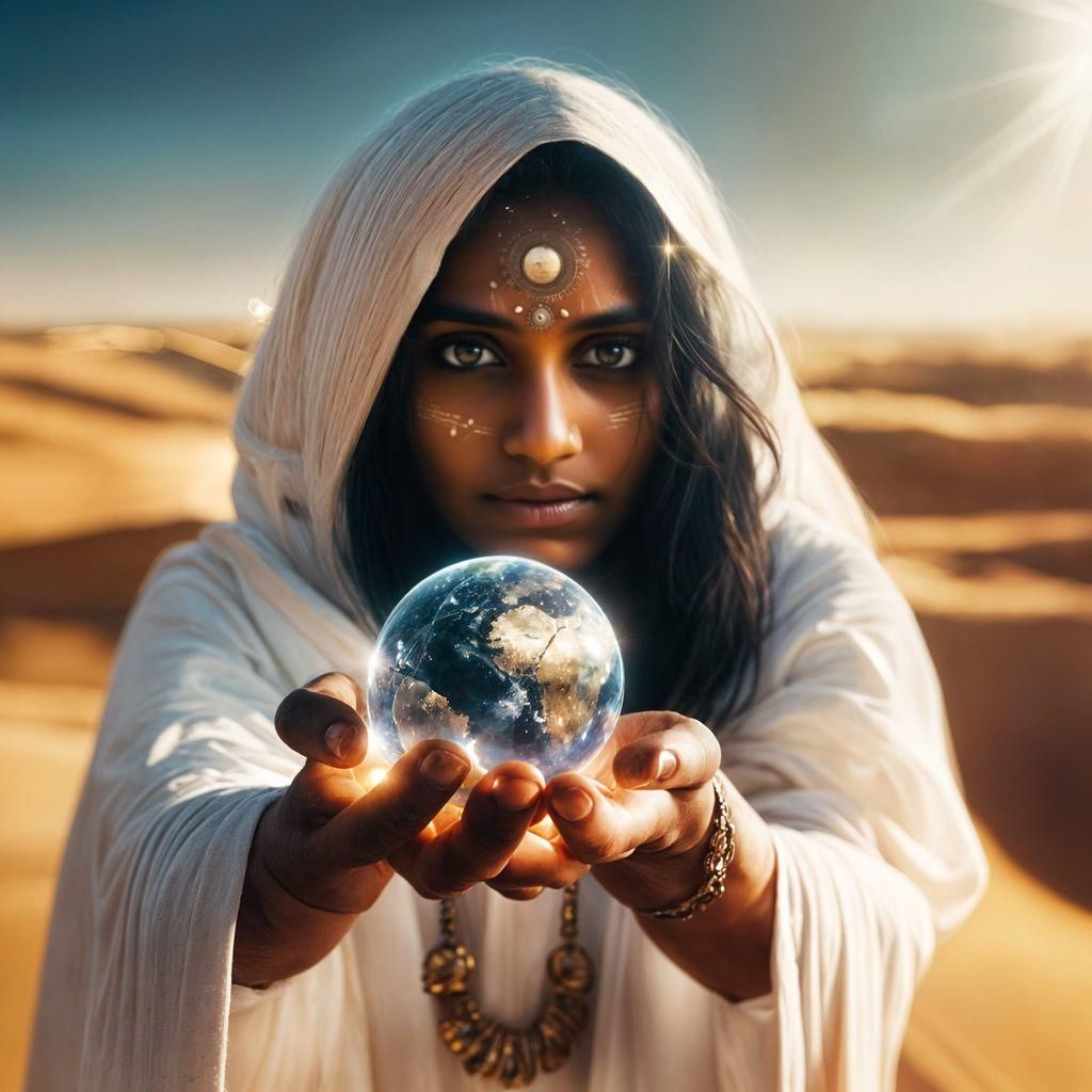 Indian Woman Protects Earth from Heat in Digital Art