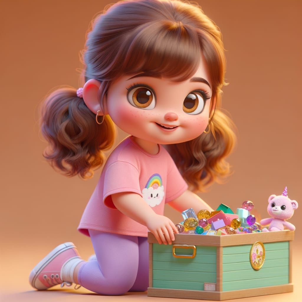 Animated Girl Searches Toy Box in Early 20th Century Style