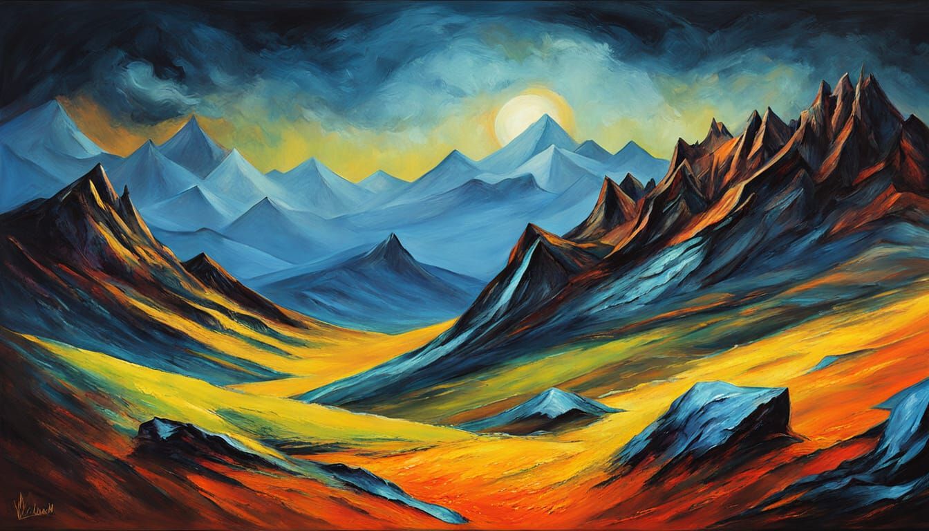 Vibrant Expressionist Landscape from a Mountain Peak