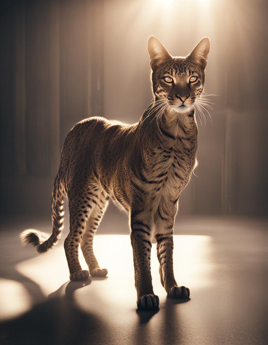 Leopard and Tiger Hybrid in Dramatic Lighting