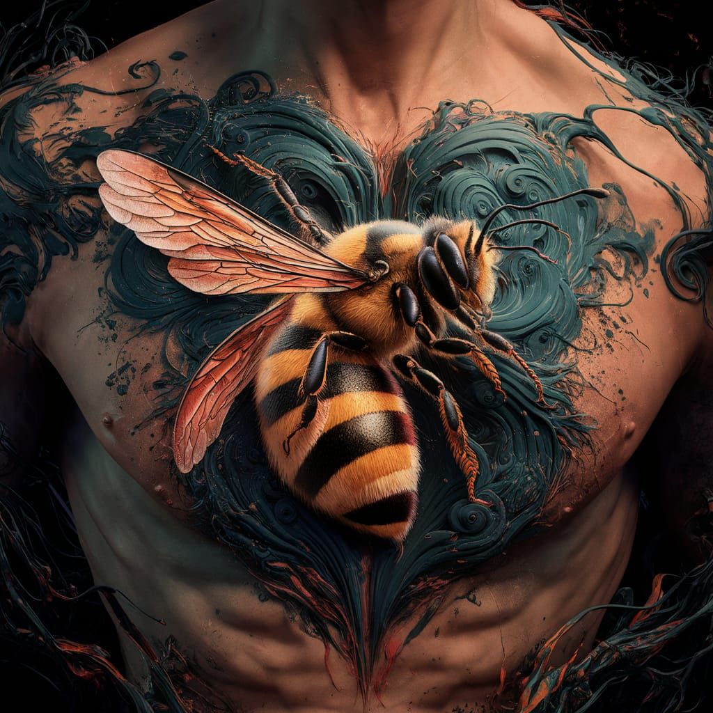 Honey Bee Tattoo in Trash Polka Style